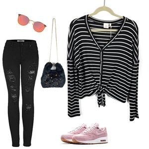 GOOD LUCK GEM | Black Striped Top L
